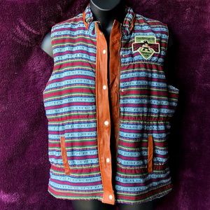 Double D Ranch vintage puffer vest, leather trim, XL